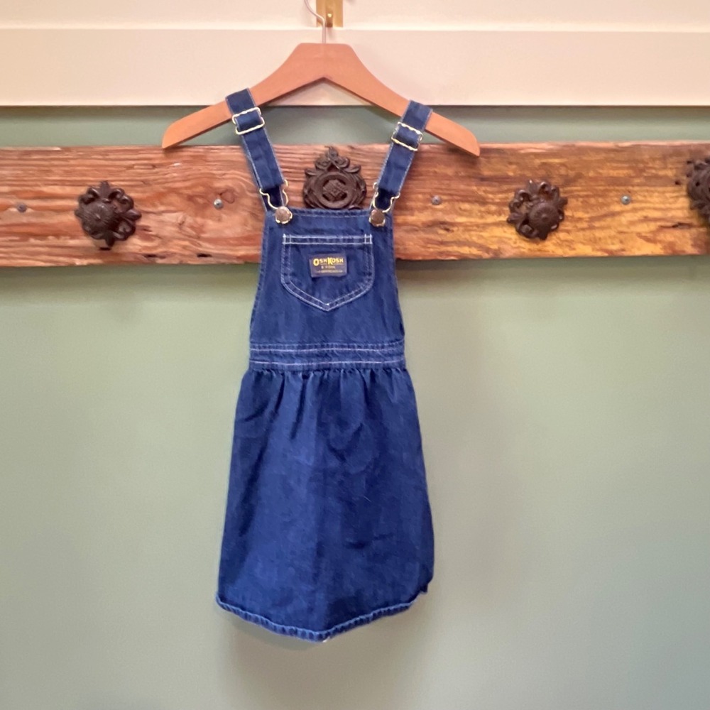 OshKosh Bgosh Girls Blue Denim Overall Jumper Dress Size 6 Made in USA 3821 F